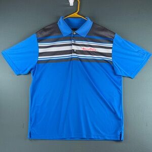 PGA Tour Pro-Series Blue Striped Golf Polo with 'Ballzdeep' Script